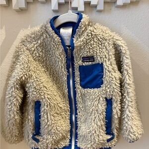 Patagonia Kids' Fuzzy Cream and Blue Jacket